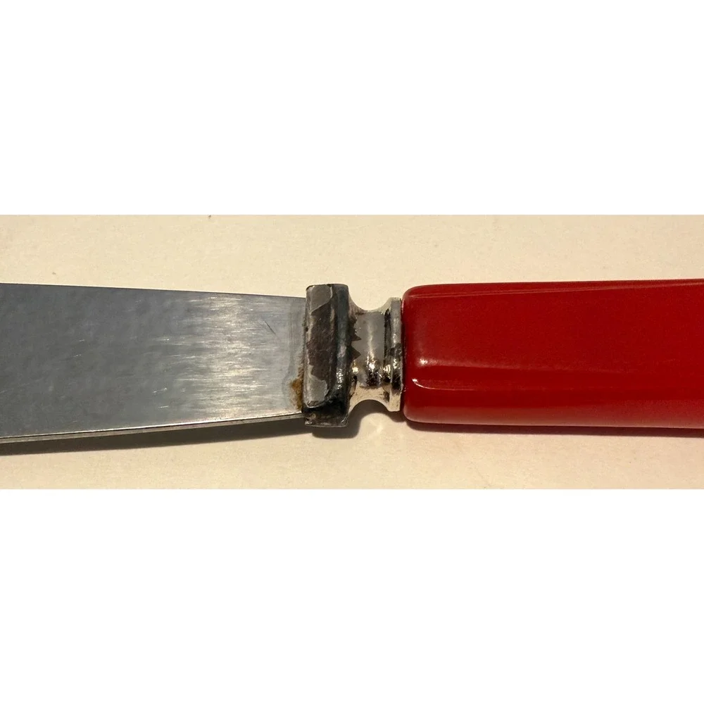 Vtg Bakelite Red Handle Stainless Steel Knives Set of 6 Mid Century Modern Knife
